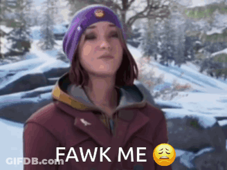 A Woman Wearing A Purple Beanie And A Red Jacket Says Fawk Me GIF