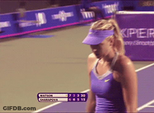 A Woman Wearing A Purple Tank Top And A Visor Stands On A Tennis Court In Front Of A Banner That Says Kiper GIF