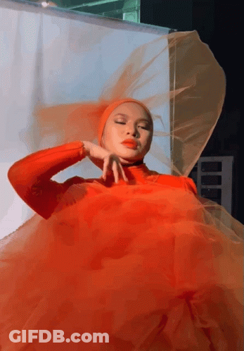 A Woman Wearing A Red Dress And A Veil GIF