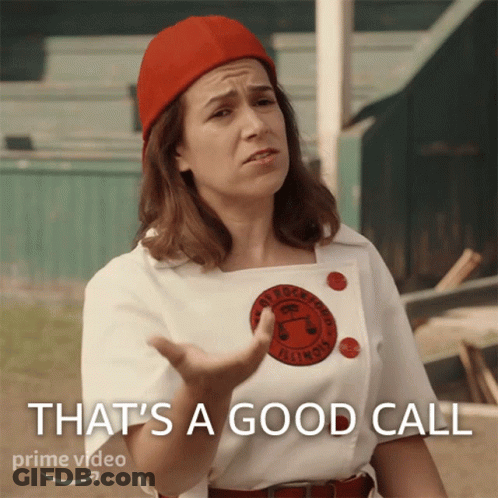 Woman In Red Hat And White Shirt Says Good Call GIF