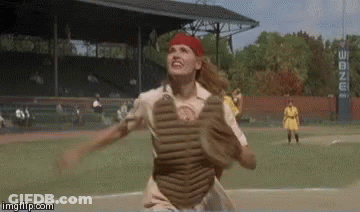 Woman Running On Baseball Field In Red Headband GIF
