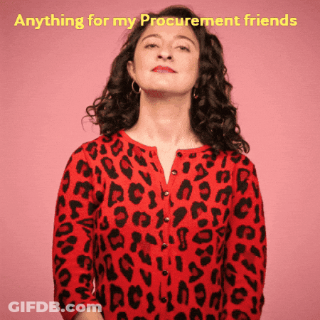 A Woman Wearing A Red Leopard Print Cardigan Says " Anything For My Procurement Friends " GIF