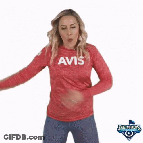 A Woman Wearing A Red Shirt That Says ' Abercrombie & Fitch ' On It GIF