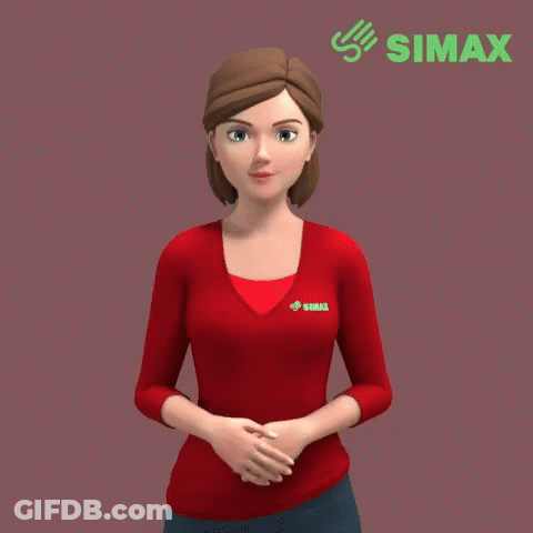 A Woman Wearing A Red Shirt That Says ' Simax ' On It GIF