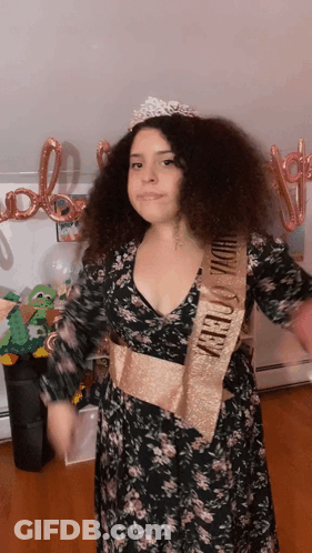 A Woman Wearing A Sash That Says Bride To Be On It GIF