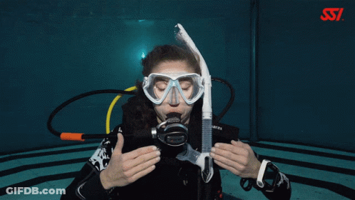 A Woman Wearing A Scuba Gear With The Letters Ssi On The Bottom Right GIF
