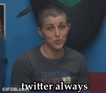 A Woman Wearing A Shirt That Says Twitter Always On It GIF