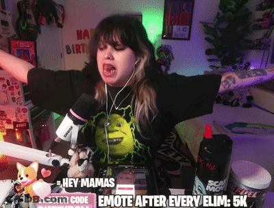 A Woman Wearing A Shrek Shirt Says Hey Mamas Emote After Every Elimination GIF
