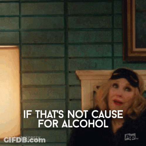 A Woman Wearing A Sleep Mask Says " If That 'S Not Cause For Alcohol " While Sitting On A Bed GIF