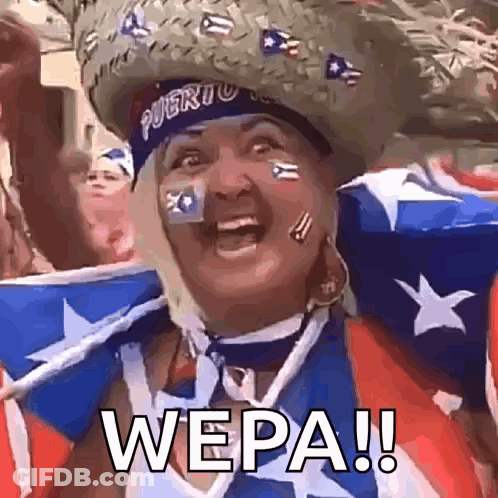 A Woman Wearing A Straw Hat And A Bandana That Says Puerto Rico GIF