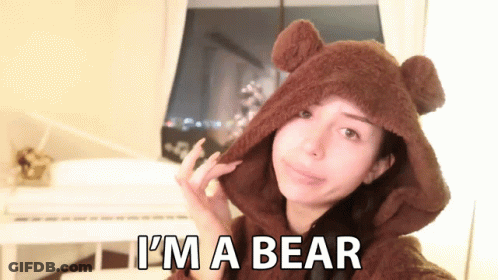 A Woman Wearing A Teddy Bear Hooded Sweatshirt Says I 'M A Bear GIF