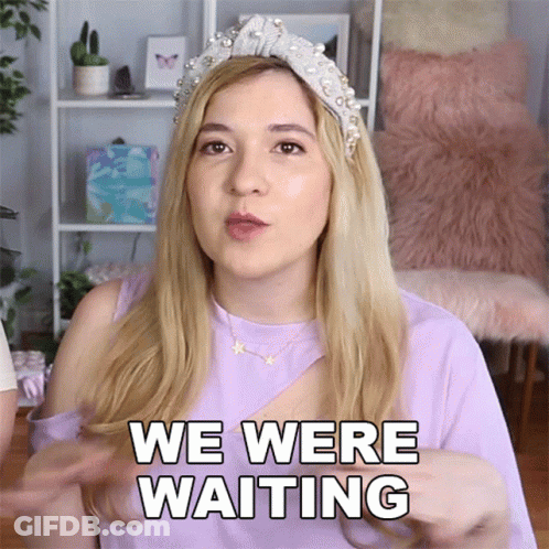 A Woman Wearing A Tiara And A Necklace Says " We Were Waiting " GIF