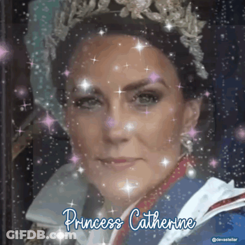 A Woman Wearing A Tiara With The Name Princess Catherine On It GIF