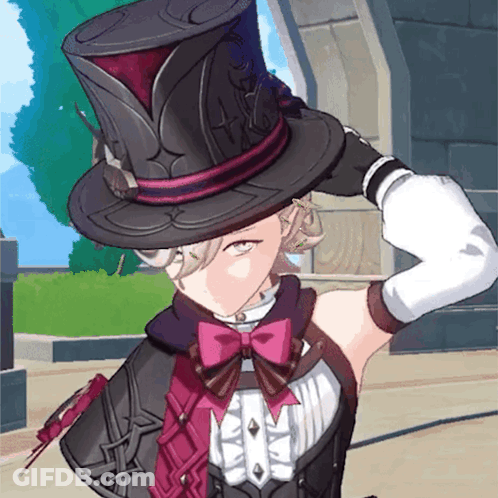 A Woman Wearing A Top Hat And A Bow Tie GIF