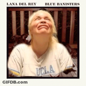 A Woman Wearing A Ucla Shirt Is Crying On The Cover Of Lana Del Rey 'S Blue Banisters Album GIF