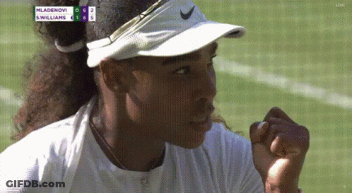 A Woman Wearing A White Nike Visor Is Watching A Tennis Match Between Mladenovi And S. Williams GIF