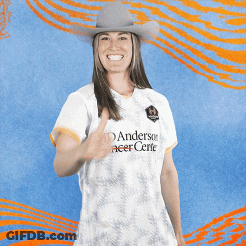A Woman Wearing A White Shirt That Says Anderson Acer Center GIF