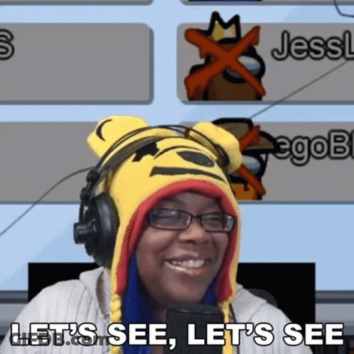 A Woman Wearing A Winnie The Pooh Hat And Headphones Says Let 'S See Let 'S See GIF