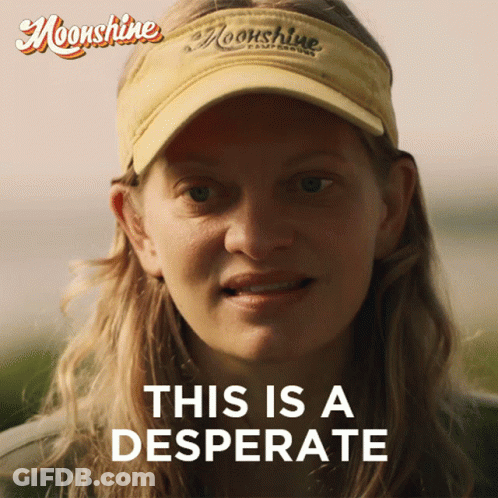 A Woman Wearing A Yellow Moonshine Visor Says " This Is A Desperate " GIF