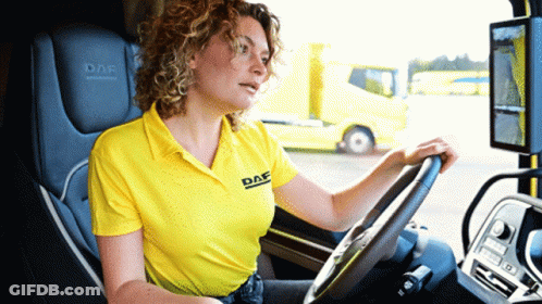 A Woman Wearing A Yellow Shirt That Says Daf On It GIF