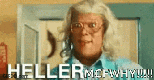 A Woman Wearing Glasses And A Blue Shirt Is Standing In Front Of A Door And Saying Heller Mcfwhy !!! GIF