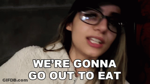 A Woman Wearing Glasses And A Hat Says We 'Re Gonna Go Out To Eat GIF