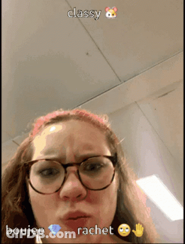 A Woman Wearing Glasses And A Headband With The Words Classy And Boujee On It GIF
