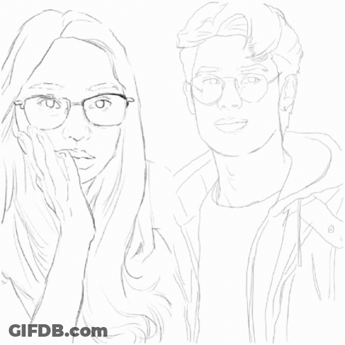 A Woman Wearing Glasses And A Man Wearing A Brown Jacket GIF