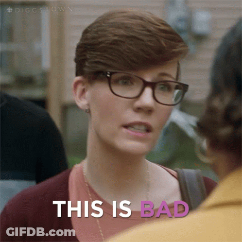 A Woman Wearing Glasses And A Red Shirt Says This Is Bad GIF