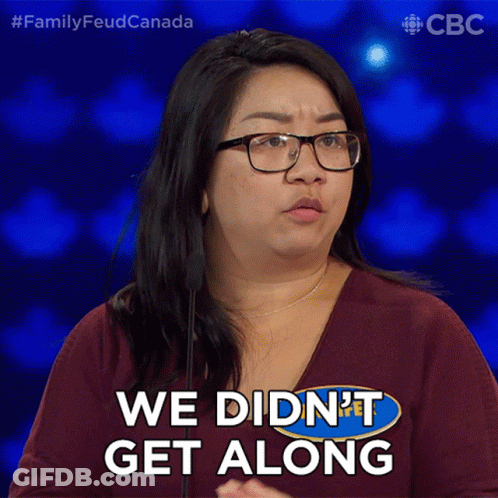 A Woman Wearing Glasses And A Shirt That Says We Didn 'T Get Along GIF