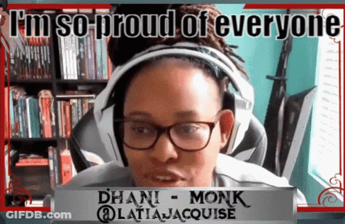 A Woman Wearing Glasses And Headphones Says She Is So Proud Of Everyone GIF