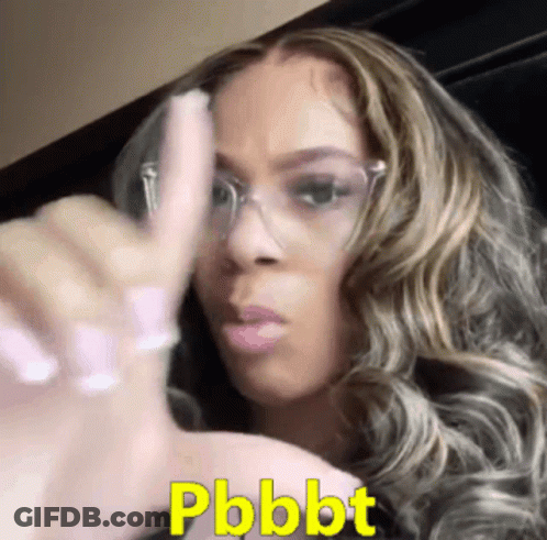 A Woman Wearing Glasses Is Giving A Thumbs Up With The Word Pbbt Written On The Bottom GIF