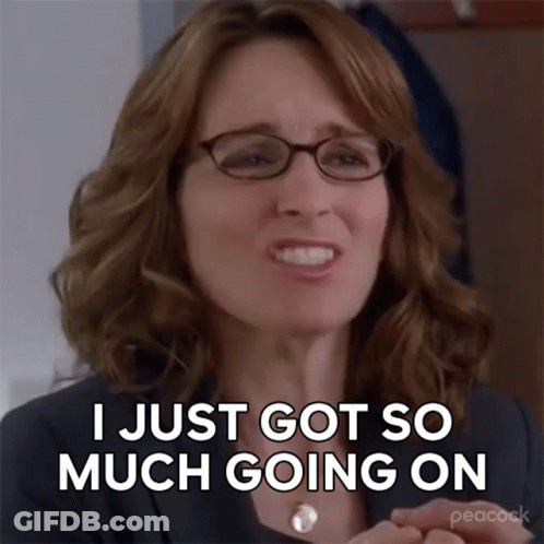 A Woman Wearing Glasses Is Making A Funny Face And Says `` I Just Got So Much Going On '' . GIF
