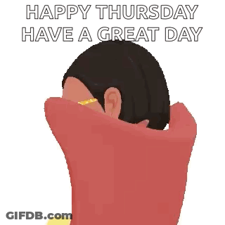 A Woman Wearing Glasses Is Sitting In A Chair And Says Happy Thursday Have A Great Day GIF
