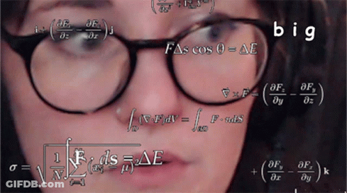 A Woman Wearing Glasses Is Surrounded By Mathematical Equations And The Word Big Is On The Bottom GIF