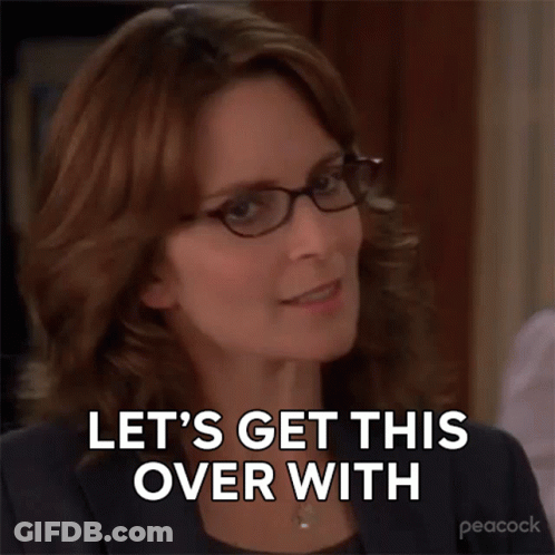 A Woman Wearing Glasses Is Talking And Saying Let 'S Get This Over With . GIF