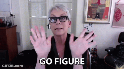 A Woman Wearing Glasses Says Go Figure With Her Hands In The Air GIF