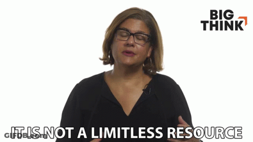 A Woman Wearing Glasses Says " It Is Not A Limitless Resource " GIF