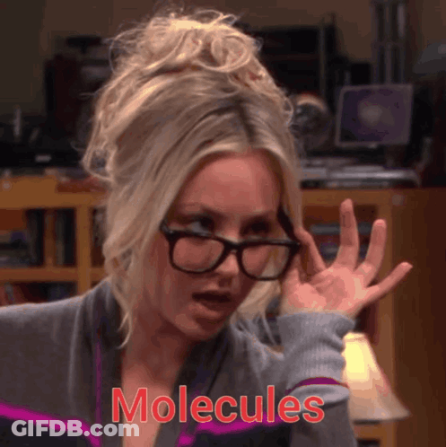 Woman With Glasses Saying Molecules In Red GIF