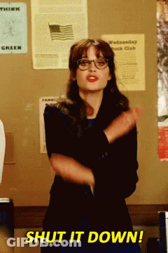 A Woman Wearing Glasses Says Shut It Down While Dancing GIF
