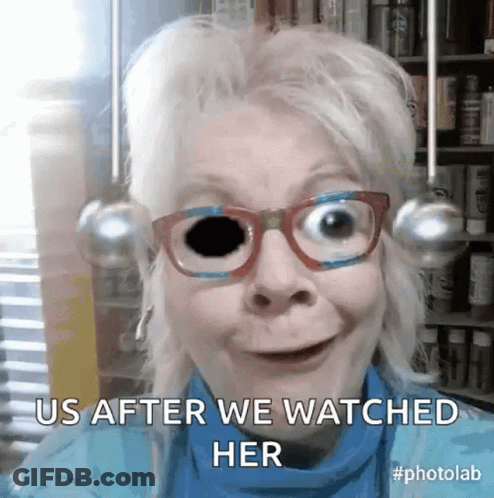 A Woman Wearing Glasses With A Black Hole In Her Eye Says Us After We Watched Her .. GIF