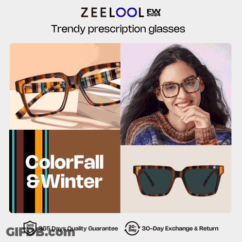 A Woman Wearing Glasses With The Words Colorfall & Winter GIF