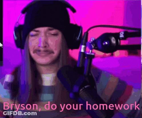 A Woman Wearing Headphones And A Beanie Is Holding A Microphone And Says Bryson Do Your Homework . GIF