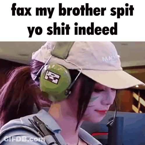A Woman Wearing Headphones And A Hat With The Words Fax My Brother Spit Yo Shit Indeed GIF