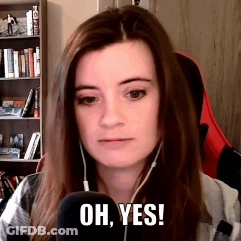 A Woman Wearing Headphones And A Microphone Says " Oh Yes " GIF