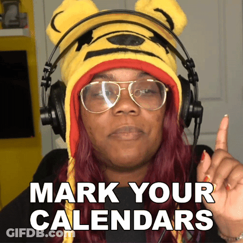 A Woman Wearing Headphones And A Winnie Pooh Hat Says Mark Your Calendars GIF
