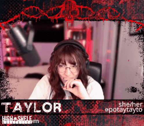 A Woman Wearing Headphones Has The Name Taylor On The Screen GIF