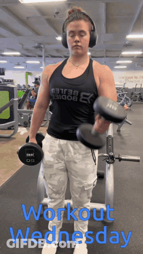 Woman In Gym Lifting Dumbbells Workout Wednesday GIF