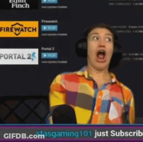 A Woman Wearing Headphones Is Making A Funny Face In Front Of A Screen That Says Stasgaming 101 Just Subscribe GIF