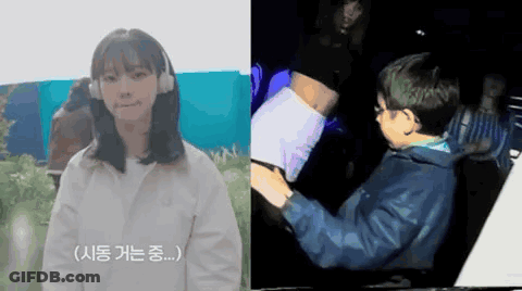 A Woman Wearing Headphones Is Next To A Boy Wearing Glasses GIF